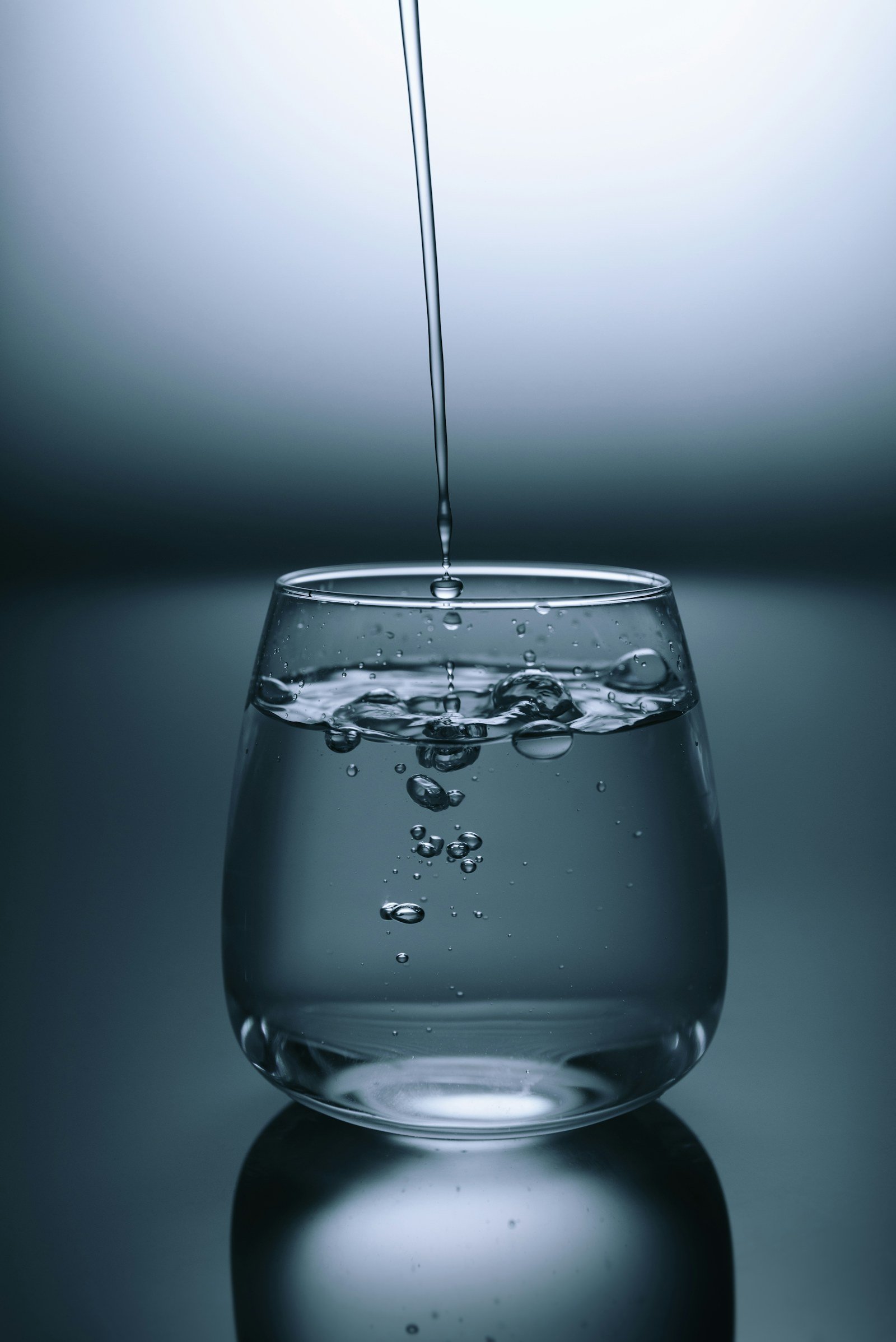 A glass of water on a calm table